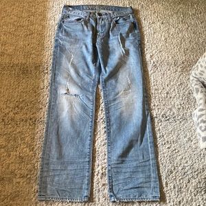 Mens American Eagle light wash distressed slim straight jeans size 28x30